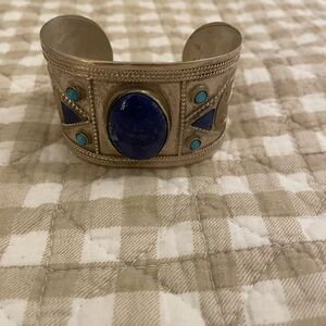 Silver Cuff Bracelet with Blue and Turquoise Accents